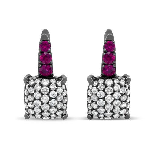 Bids.com Black Rhodium Plated 18K White Gold 7/8 Cttw Round Diamond and Graduated Red Ruby Drop Earrings (F-G Color, VS1-VS2 Clarity) Earrings White Smoke White.Gold / 0.84