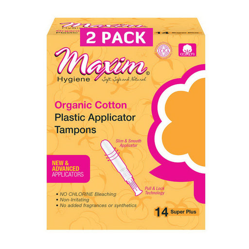 Maxim Liners and Pads Maxim Liners and Pads Tampons Organic Cotton Plastic Applicator Super Plus Tampons Light Goldenrod