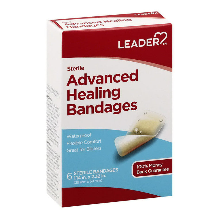 Leader Leader  Adhesive Bandages Advanced  Healing Waterproof Large 6 Ct Medical Tape & Bandages Light Gray
