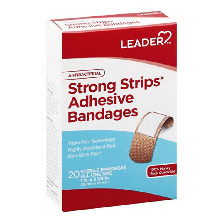 Leader Health Care Leader Health Care Adhesive Bandages, Antibacterial, Strong Strips, All One Size Medical Tape & Bandages White Smoke