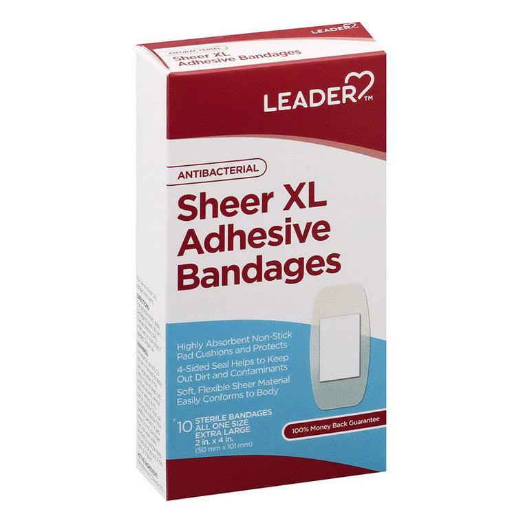 Leader Leader Adhesive Bandages, Antibacterial, Sheer, XL First Aid Light Gray