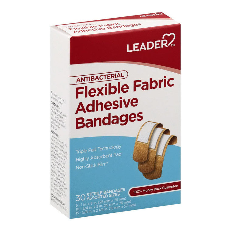 Leader Leader Flexible Fabric Adhesive Bandages Assorted 30ct Medical Tape & Bandages Light Gray