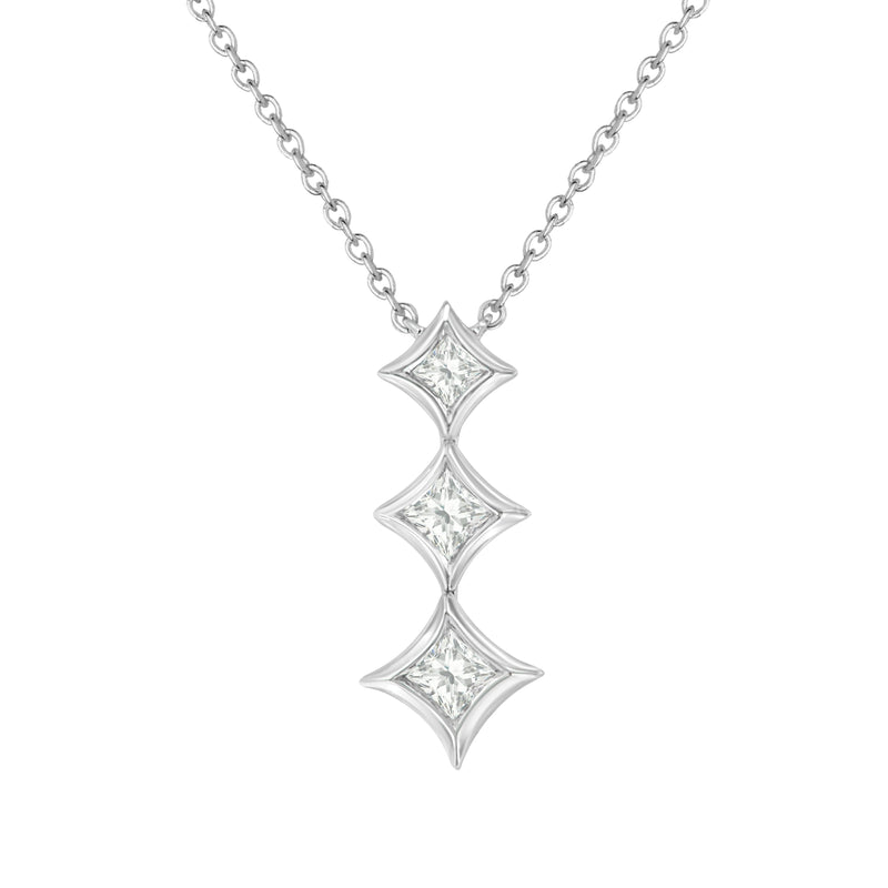 Bids.com 10K White Gold 1/5 Cttw Princess Cut Diamond 3 Stone Drop 18" Pendant Necklace (H-I Color, SI2-I1 Clarity) Necklaces White Smoke White.Gold / 18,Yellow.Gold / 18