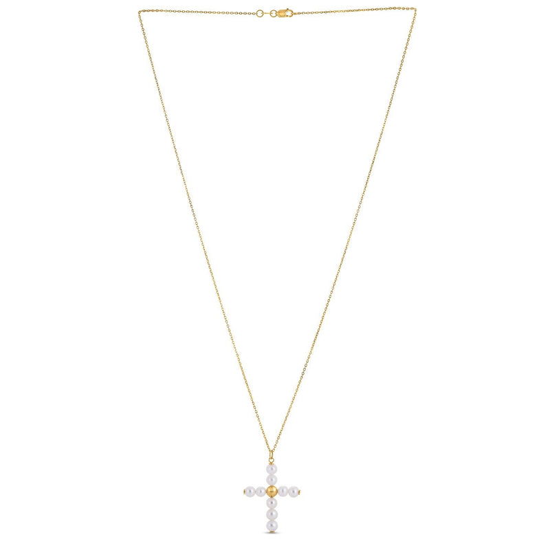 Bids.com 14k Yellow Gold Pearl Cross Pendant Pendants White Smoke 18 / Yellow Gold
