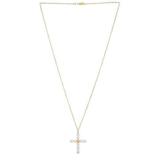 Bids.com 14k Yellow Gold Pearl Cross Pendant Pendants White Smoke 18 / Yellow Gold