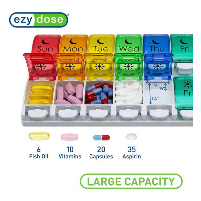 Ezy Dose Ezy Dose 7-Day AM/PM Pill Organizer, Large Push Button – Weekly Medication Planner Health Care White Smoke