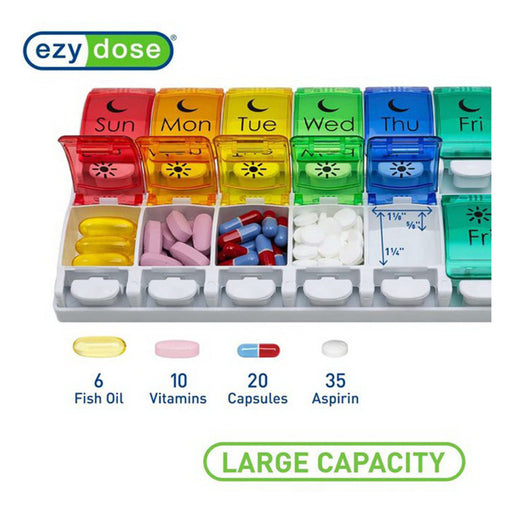 Ezy Dose Ezy Dose 7-Day AM/PM Pill Organizer, Large Push Button – Weekly Medication Planner Health Care White Smoke