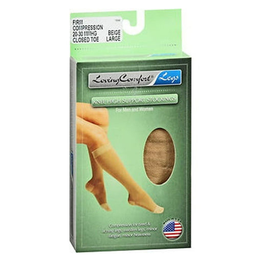 Loving Comfort Loving Comfort  Sheer Stockings Knee High Closed Toe Womens 20-30Mmhg Beige Large- Personal Care Gray