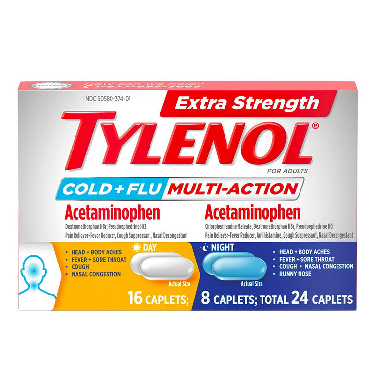 Tylenol Tylenol Extra Strength Cold + Flu Relief Day & Night Caplets Medicine Cabinets White Smoke