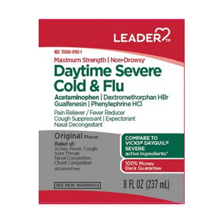 Leader Health Care Leader Health Care Severe Cold & Flu, Daytime, Maximum Strength, 8 Oz Medicine & Drugs White Smoke