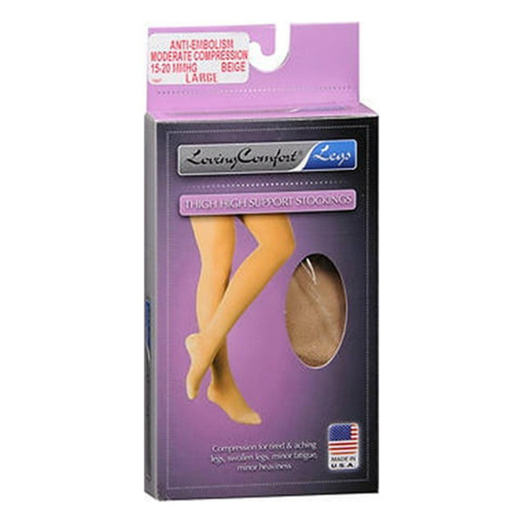 Scott Specialties Loving Comfort  Anti-Embolism Stockings Thigh High Closed Toe Womens 15-20Mmhg Beige Large Health & Beauty Dim Gray