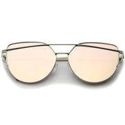 zeroUV Oversize Thin Cross Brow Mirrored Flat Lens Sunglasses A545 Sunglasses Antique White Silver Pink Mirror