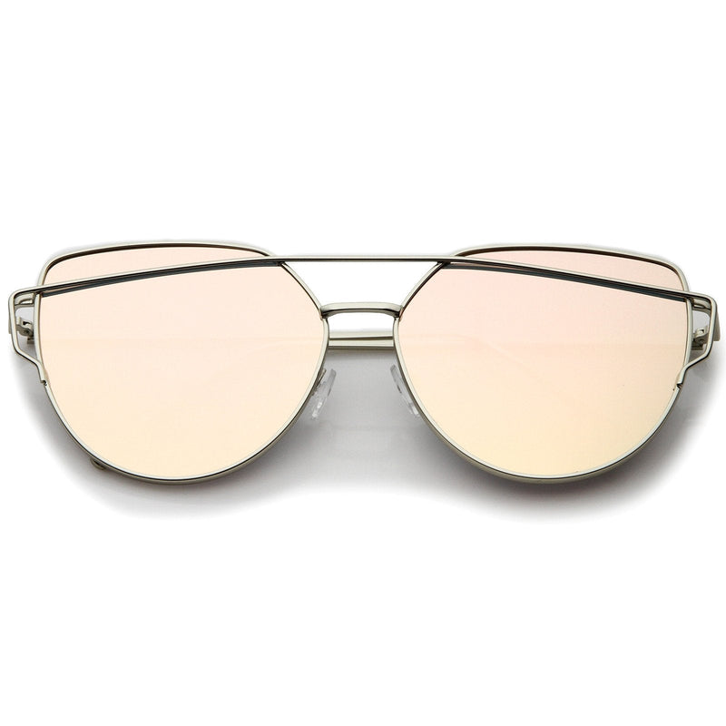 zeroUV Oversize Thin Cross Brow Mirrored Flat Lens Sunglasses A545 Sunglasses Antique White Silver Pink Mirror