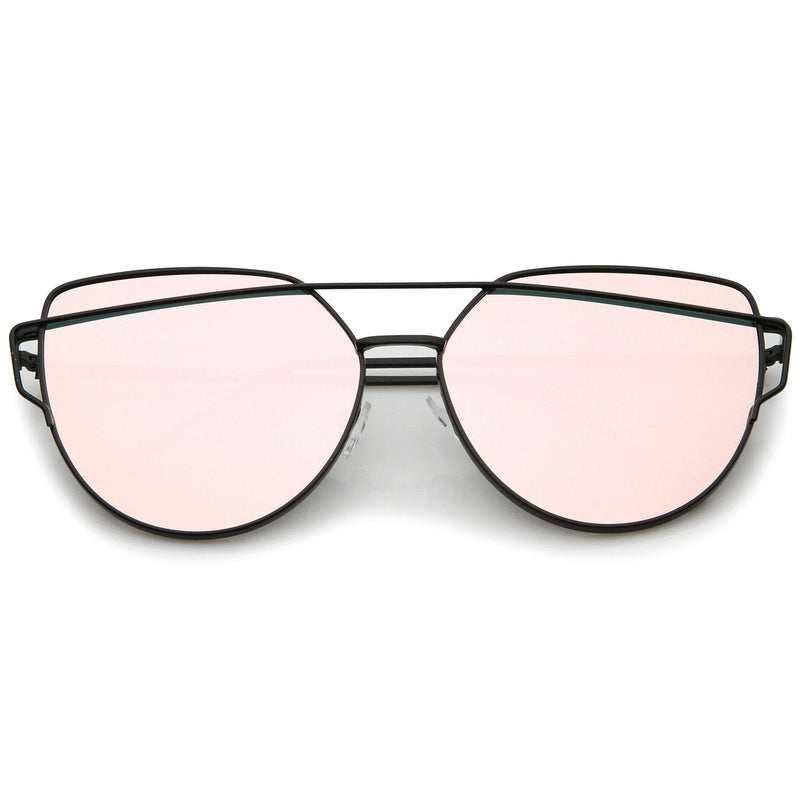 zeroUV Oversize Thin Cross Brow Mirrored Flat Lens Sunglasses A545 Sunglasses Misty Rose Black Pink Mirror