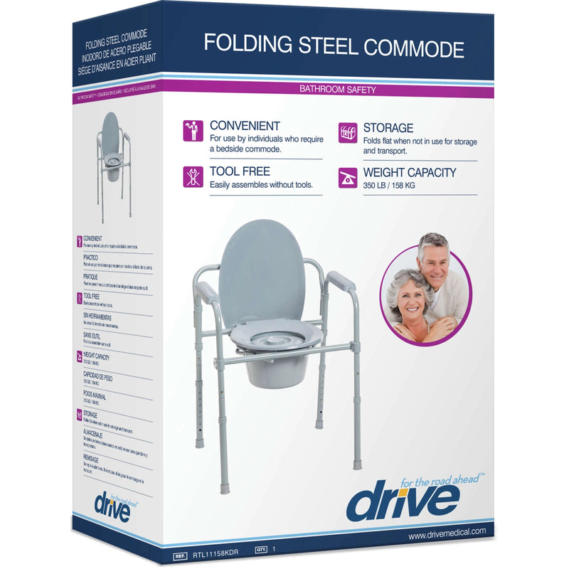 Drive Medical Drive Medical Steel Folding Frame Commode Medical White Smoke