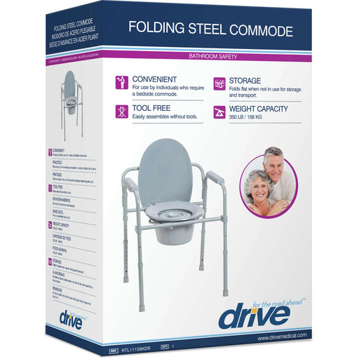 Drive Medical Drive Medical Steel Folding Frame Commode Medical White Smoke