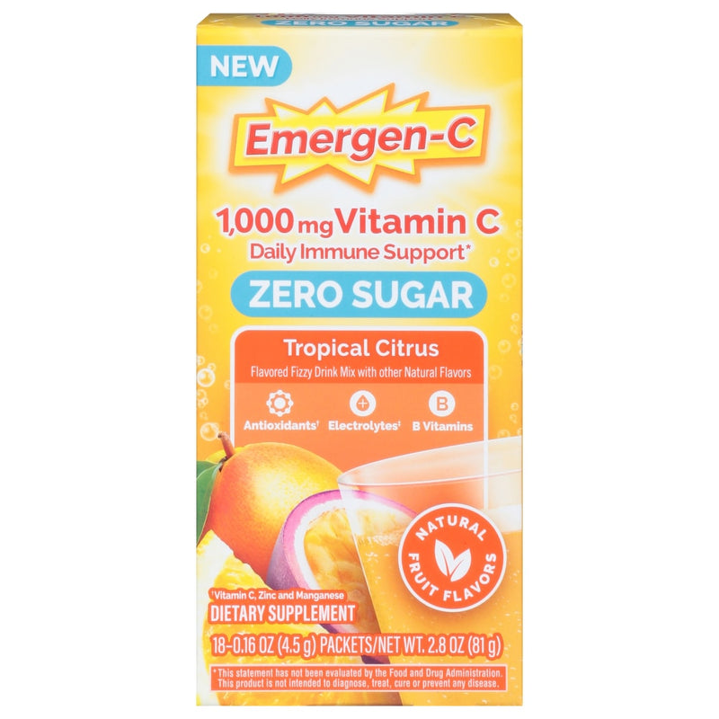 Emergen-C Emergen-C Vitamin Zero Sugar, 1000 Mg, Tropical Citrus Vitamins & Supplements Sandy Brown