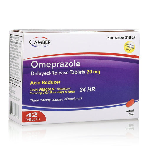 Camber Consumer Care Camber Consumer Care Omeprazole 20 Mg Tablets, Acid Reducer And Heartburn Medicine Medicine Cabinets Lavender