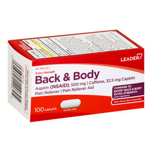 Leader Leader Back & Body Pain Relief, Extra Strength Formula for Muscle & Aches, 100 Count Medicine & Drugs White Smoke
