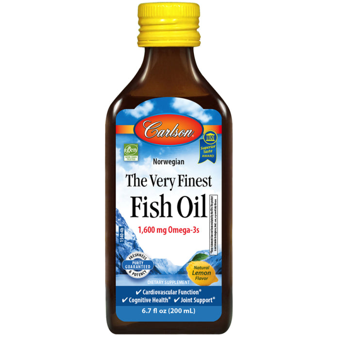 Carlson Carlson Labs, Norwegian, The Very Finest Fish Oil, Natural Lemon Flavor, 1,600 Mg, 6.7 Fl Oz (200 Ml) Vitamins & Supplements White Smoke