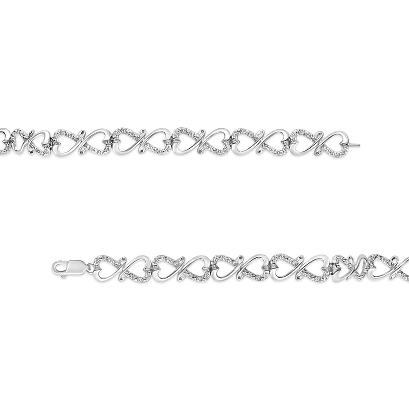 Bids.com .925 Sterling Silver 1/3 Cttw Round-Cut Diamond Double Heart Infinity Link 7.25" Bracelet (H-I Color, I3 Clarity) Bracelets White Smoke White.Sterling Silver / 7.25