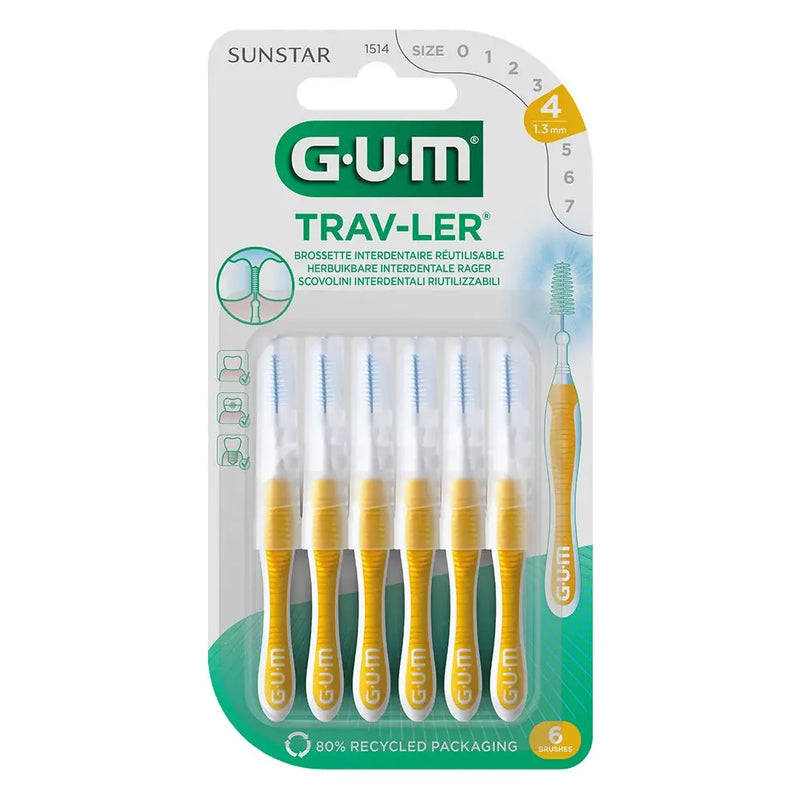 Gum GUM Trav-Ler Interdental Brushes Size 4 1.3mm x6 Interdental Brushes Light Gray