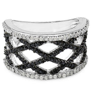Bids.com 0.92 Carat Genuine Black Diamond & White Diamond .925 Sterling Silver Ring Rings White Smoke size 6.00,size 7.00,size 8.00,size 9.00