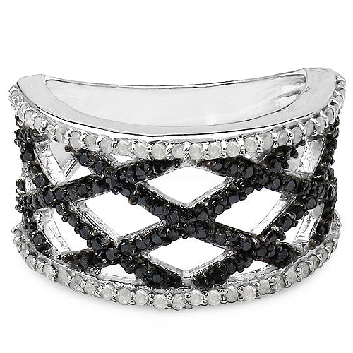 Bids.com 0.92 Carat Genuine Black Diamond & White Diamond .925 Sterling Silver Ring Rings White Smoke size 6.00,size 7.00,size 8.00,size 9.00