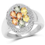 Bids.com 1.54 Carat Genuine Multi Sapphire .925 Sterling Silver Ring Rings White Smoke size 5.00,size 5.50,size 8.00,size 9.00,size 10.00,size 6.00,size 7.00