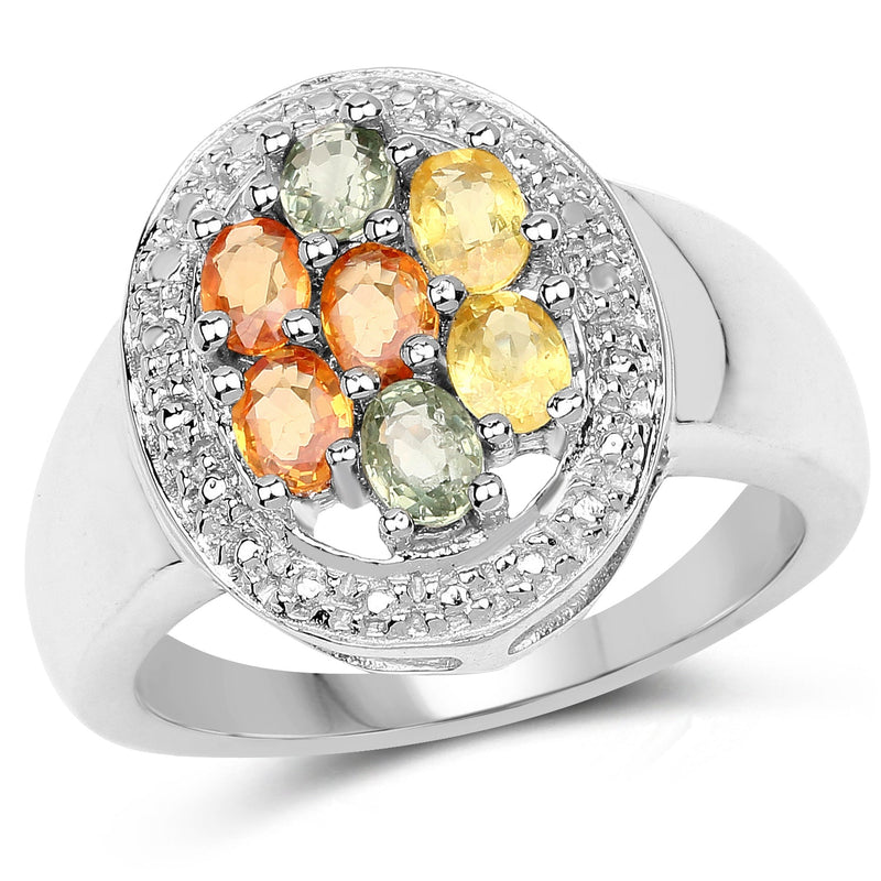 Bids.com 1.54 Carat Genuine Multi Sapphire .925 Sterling Silver Ring Rings White Smoke size 5.00,size 5.50,size 8.00,size 9.00,size 10.00,size 6.00,size 7.00