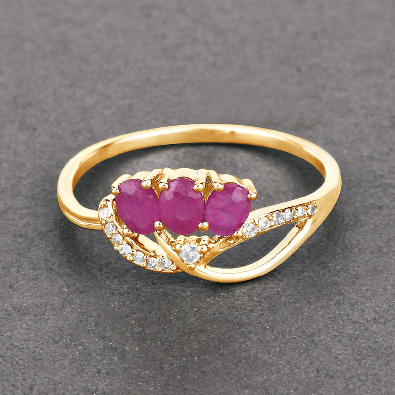 Bids.com 0.71 Carat Genuine Ruby and White Diamond 14K Yellow Gold Ring Rings Dim Gray size 5.00,size 6.00,size 7.00,size 8.00,size 9.00