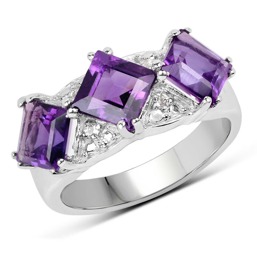 Bids.com 3.09 Carat Genuine Amethyst and White Topaz .925 Sterling Silver Ring Rings White Smoke size 6.00,size 7.00,size 8.00,size 5.00,size 9.00