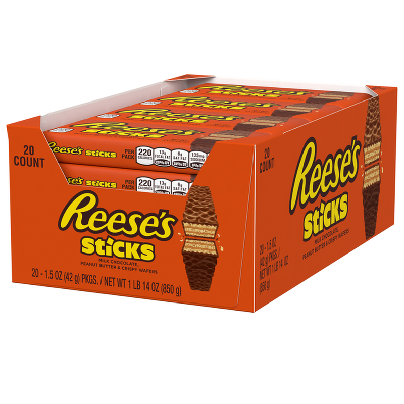Reese's REESE'S STICKS Milk Chocolate Peanut Butter Wafer Candy Bars, 1.5 oz, 20 Count Candy & Chocolate White Smoke