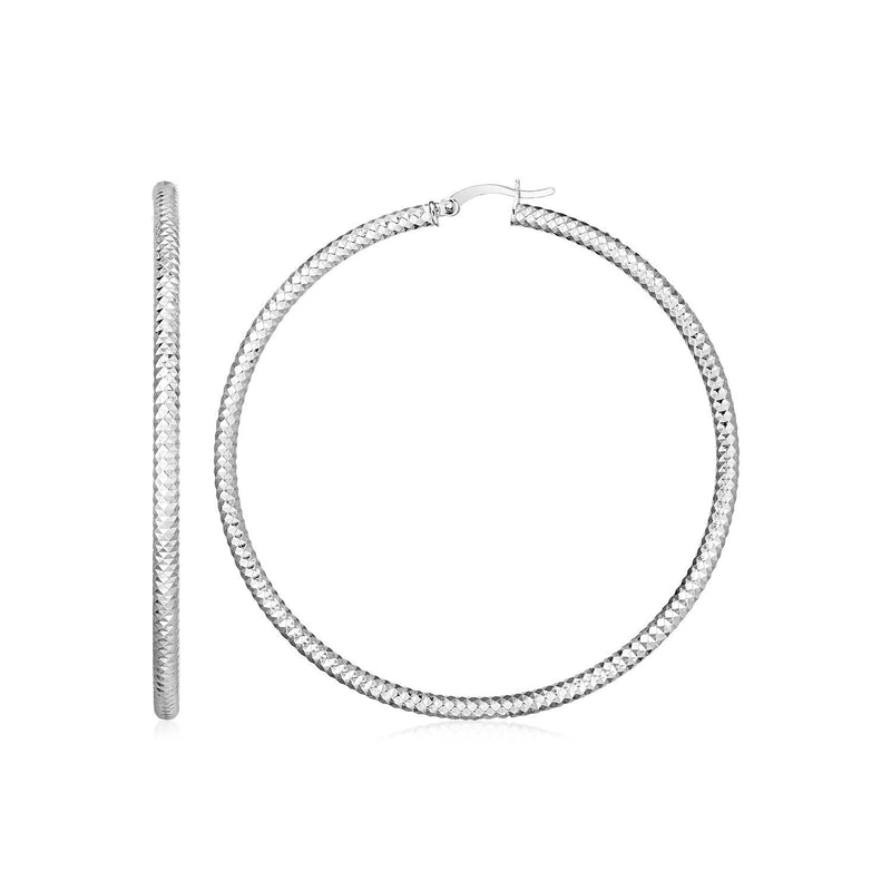 Bids.com Sterling Silver Large Hoop Earrings with Braid Texture Earrings White Smoke Sterling Silver