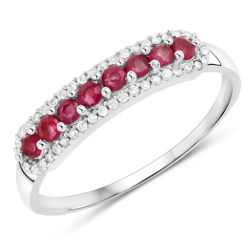 Bids.com 0.47 Carat Genuine Ruby and White Diamond 14K White Gold Ring Rings White Smoke size 5.00,size 6.00,size 7.00,size 8.00,size 9.00