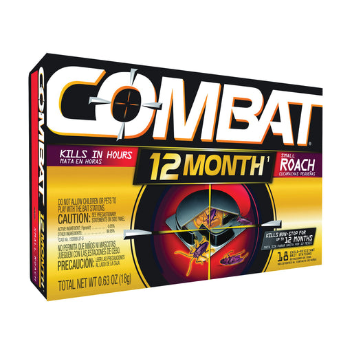 Combat Combat Max Small Roaches 12 Month Roach Killing Bait Stations 18 Ct Box Pest Control White Smoke