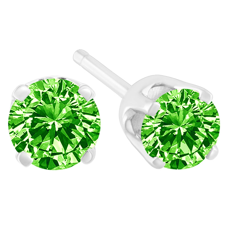 Bids.com .925 Sterling Silver 1/5 Cttw Round Brilliant-Cut Green Diamond Classic 4-Prong Stud Earrings (Fancy Color-Enhanced, I2-I3 Clarity) Earrings White Smoke White.Sterling Silver / 0.2