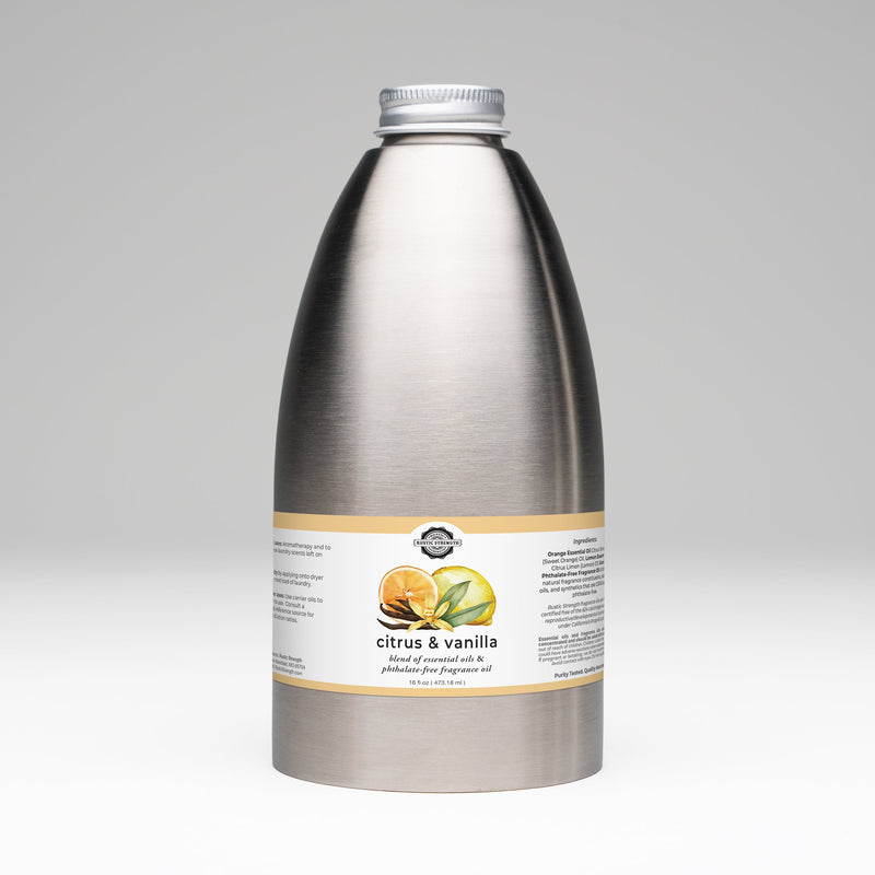 Rustic Strength Citrus & Vanilla EO / FO Blend Scenting Oil Gray 16 oz Stainless Steel Bottle