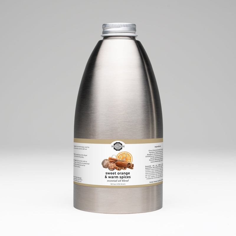 Rustic Strength Sweet Orange & Warm Spices Essential Oil Blend Scenting Oil Gray 16 oz Stainless Steel Bottle