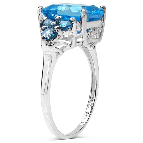 Bids.com 4.72 Carat Genuine Swiss Blue Topaz & London Blue Topaz .925 Sterling Silver Ring Rings White Smoke size 7.00,size 6.00,size 8.00,size 9.00,size 5.00