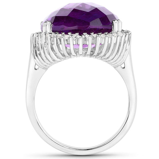 Bids.com 14.90 Carat Genuine Amethyst and White Diamond .925 Sterling Silver Ring Rings White Smoke size 7.00,size 6.00,size 8.00