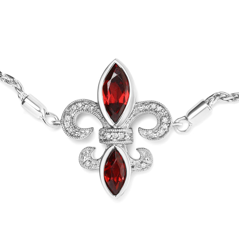 Bids.com .925 Sterling Silver Marquise Garnet  and Diamond Accent Lariat 4â€-10â€ Fleur De Lis Adjustable Bolo Bracelet (H-I Color, SI1-SI2 Clarity) Bracelets White Smoke White.Sterling Silver / 7