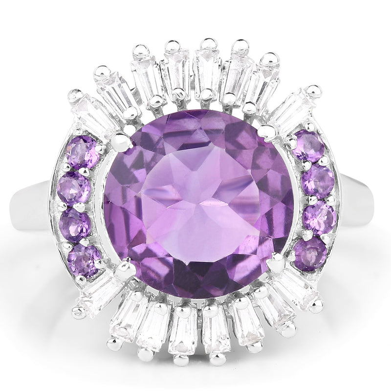 Bids.com 5.20 Carat Genuine Amethyst and White Topaz .925 Sterling Silver Ring Rings White Smoke size 7.00,size 8.00,size 6.00,size 9.00,size 7.50