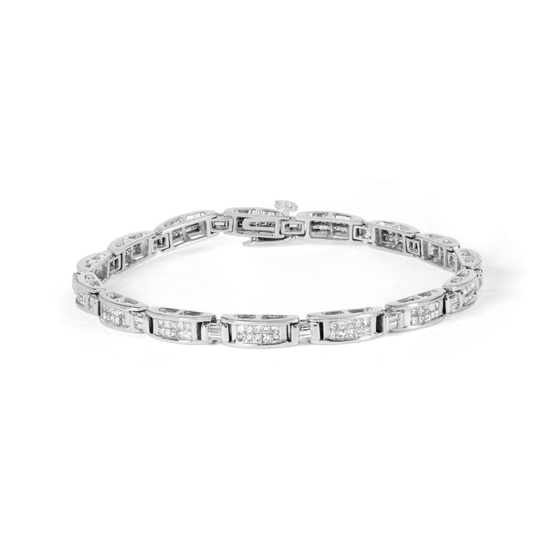 Bids.com 14K White Gold 2.0 Cttw Baguette and Princess-Cut Diamond Tennis Bracelet (H-I Color, SI1-SI2 Clarity) - 7" Bracelets White Smoke White.Gold / 7