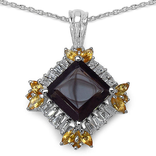 Bids.com 6.27 Carat Genuine Smoky Quartz, Citrine & White Topaz .925 Sterling Silver Pendant Pendants White Smoke