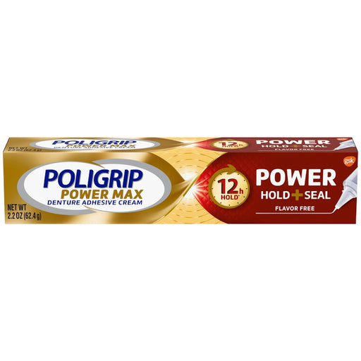 Super Poligrip Super Poligrip Denture Adhesive Cream, Power Hold + Seal 2.2 Oz Denture Adhesives Dark Red