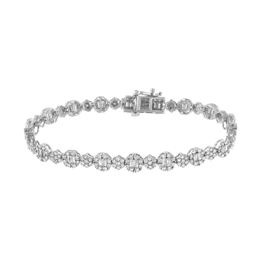 Bids.com 10K White Gold 4.0 cttw Brilliant Round-cut and Baguette Diamond Floral Cluster Link Bracelet (I-J Clarity, I1-I2 Color) - Size 7" Bracelets White Smoke White.Gold / 7