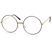 zeroUV 1920's Vintage Era Large Round Metal Clear Lens Glasses Glasses White Smoke Black Gold