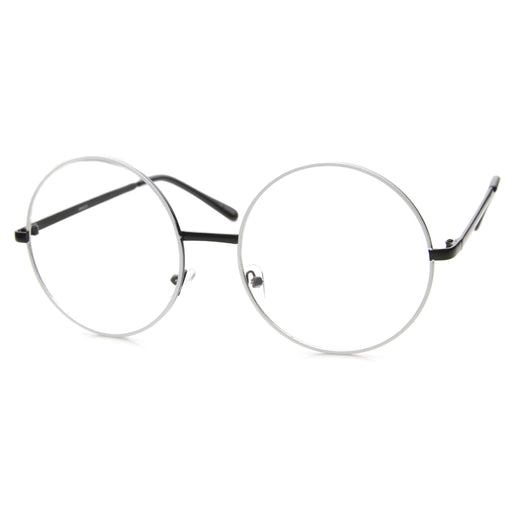 zeroUV 1920's Vintage Era Large Round Metal Clear Lens Glasses Glasses White Smoke Black White