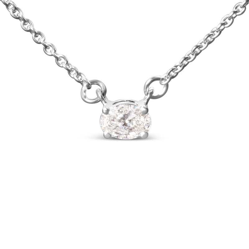 Bids.com 14K White Gold 1/4 Cttw Lab Grown Oval Solitaire Diamond East West 18" Pendant Necklace (G-H Color, VS2-SI1 Clarity) Necklaces White Smoke White.Gold / 18